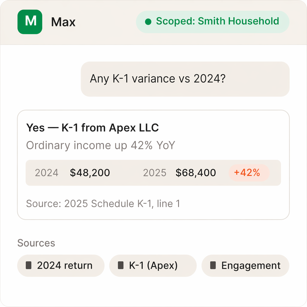 Max AI scoped to the relevant client