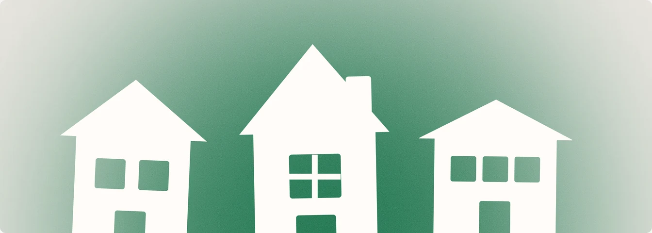 Grain-textured illustration of three cream houses with different rooflines, proportions, and windows on a soft green background, standing in for three tax workflow platforms